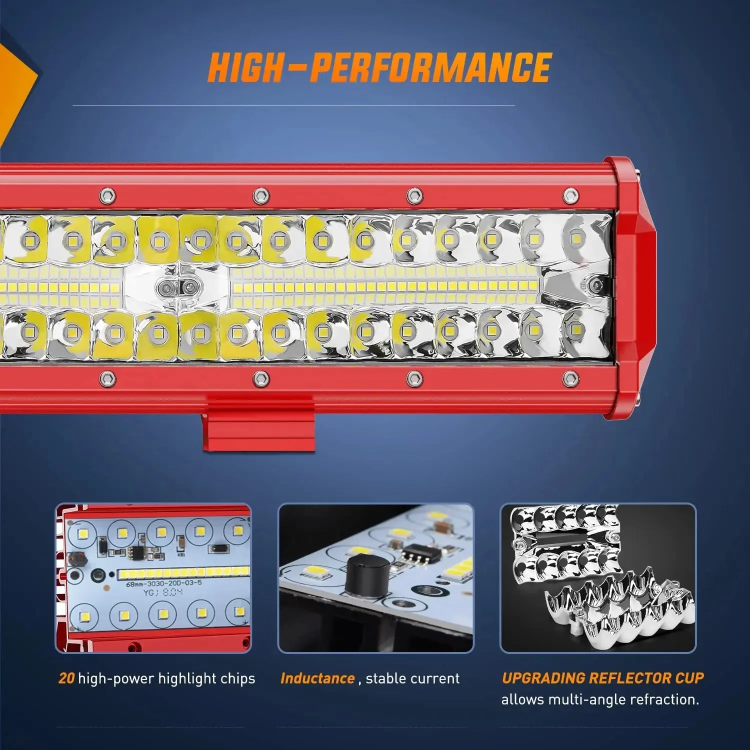 12 Inch 300W Triple Row Red Case Spot/Flood LED Light Bars | 16AWG Wire 3Pin Switch