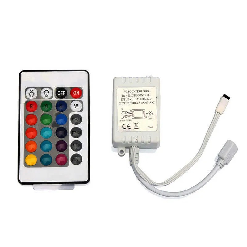 12V 5050 RGB LED Strip Controller box with 24 Key IR Remote Control