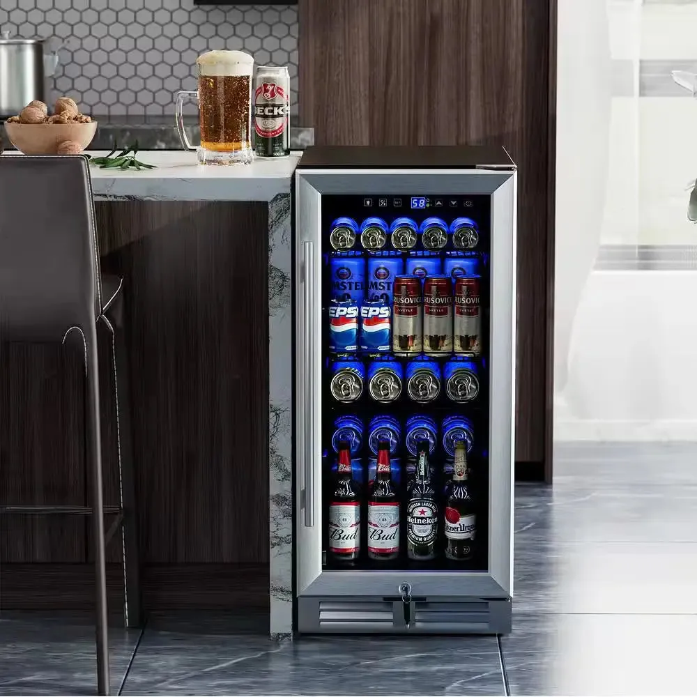 15 In. 46-Bottle Wine and Refrigerator 100-Can Beverage Cooler Built-In Freestanding Beverage