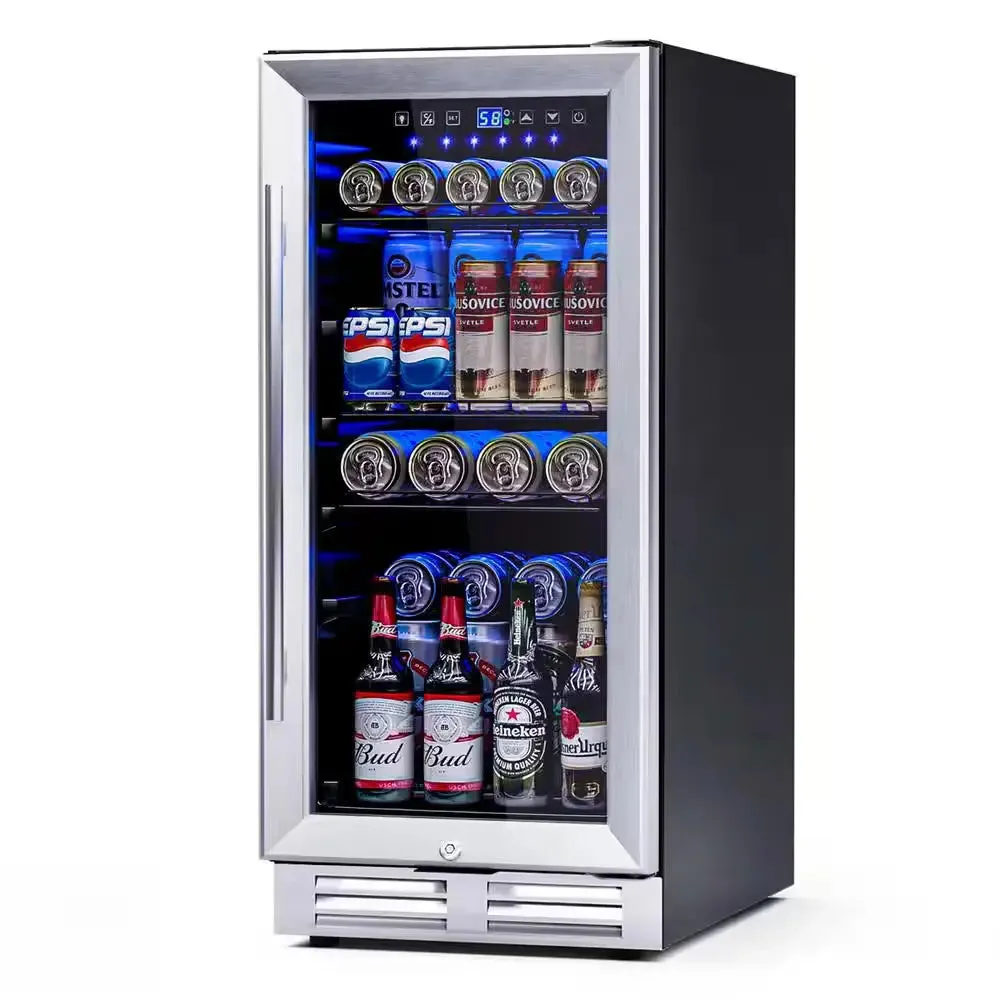 15 In. 46-Bottle Wine and Refrigerator 100-Can Beverage Cooler Built-In Freestanding Beverage