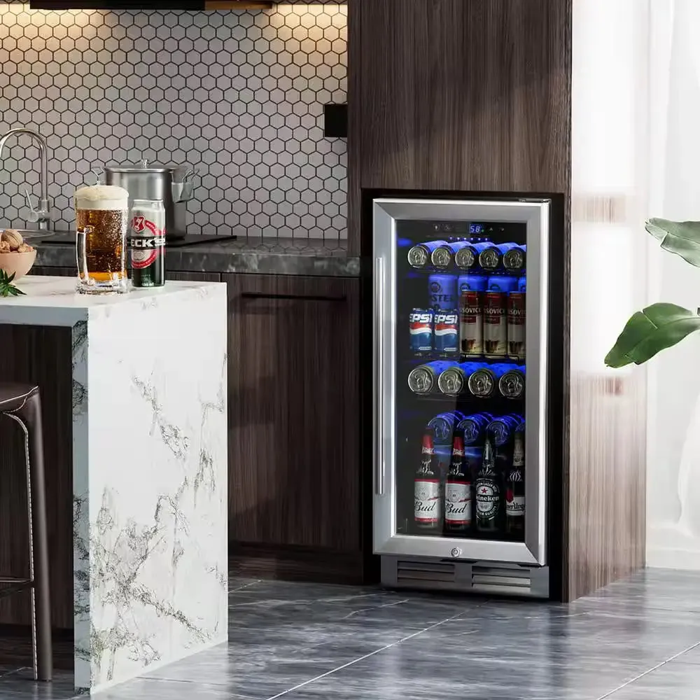 15 In. 46-Bottle Wine and Refrigerator 100-Can Beverage Cooler Built-In Freestanding Beverage