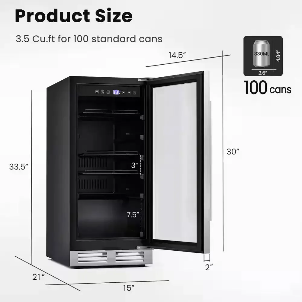 15 In. 46-Bottle Wine and Refrigerator 100-Can Beverage Cooler Built-In Freestanding Beverage