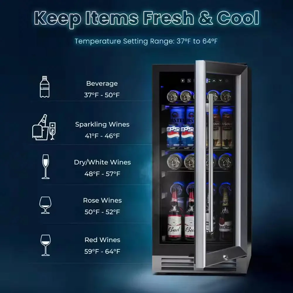 15 In. 46-Bottle Wine and Refrigerator 100-Can Beverage Cooler Built-In Freestanding Beverage