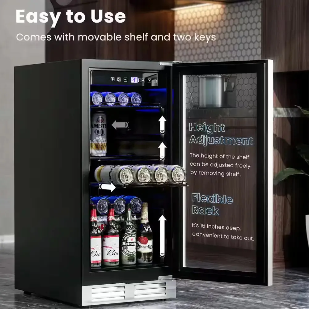 15 In. 46-Bottle Wine and Refrigerator 100-Can Beverage Cooler Built-In Freestanding Beverage