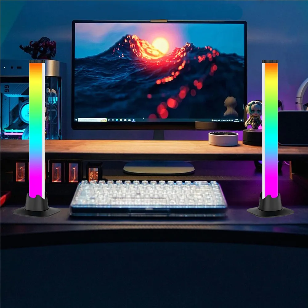 2Pcs USB Powered RGB Smart LED Light Bars Bluetooth Control Scene Music Synchronous Lights for Room Gaming Decoration