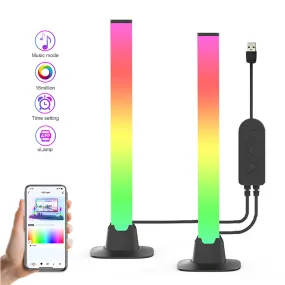 2Pcs USB Powered RGB Smart LED Light Bars Bluetooth Control Scene Music Synchronous Lights for Room Gaming Decoration