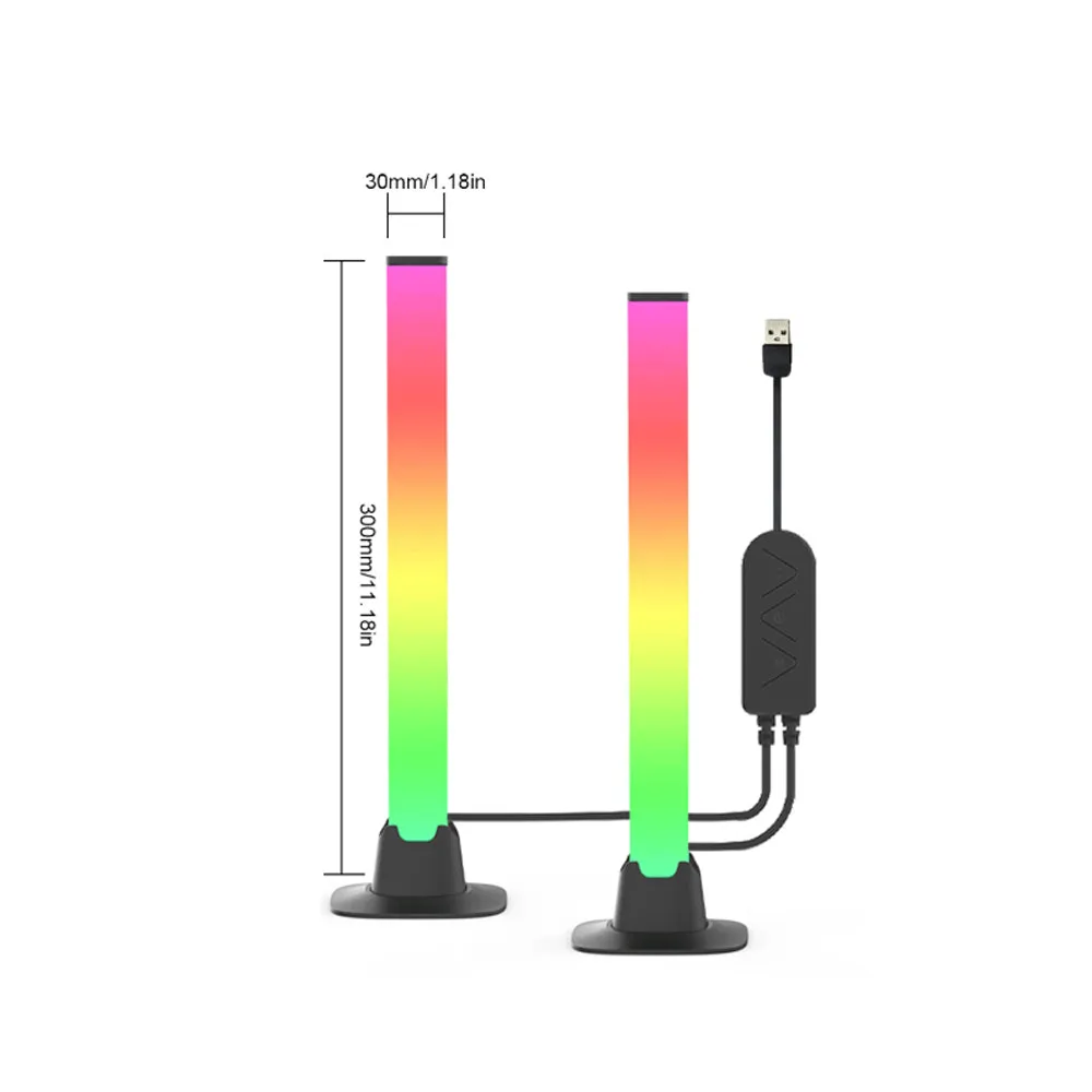 2Pcs USB Powered RGB Smart LED Light Bars Bluetooth Control Scene Music Synchronous Lights for Room Gaming Decoration