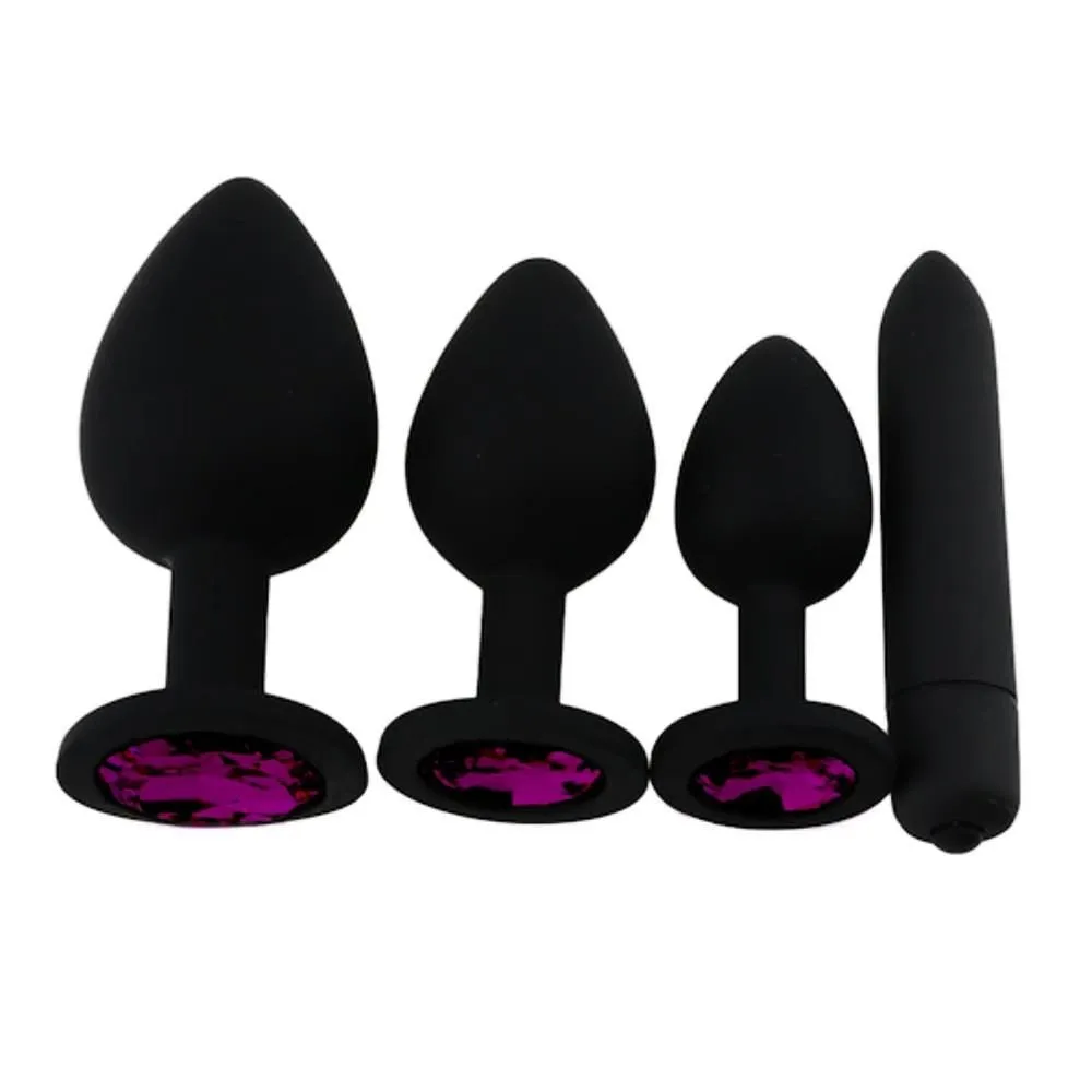 3 Sizes Purple Jeweled Black Silicone Plug