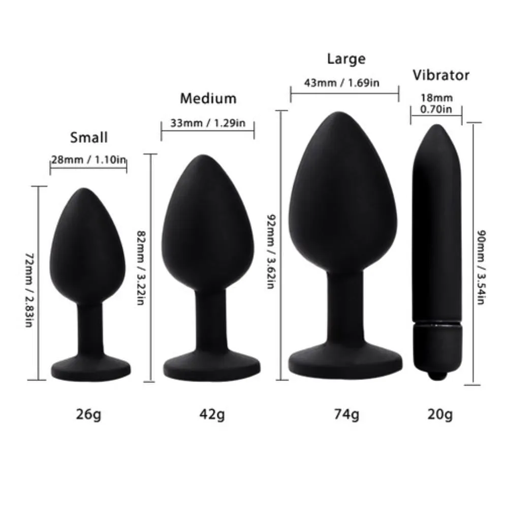 3 Sizes Purple Jeweled Black Silicone Plug