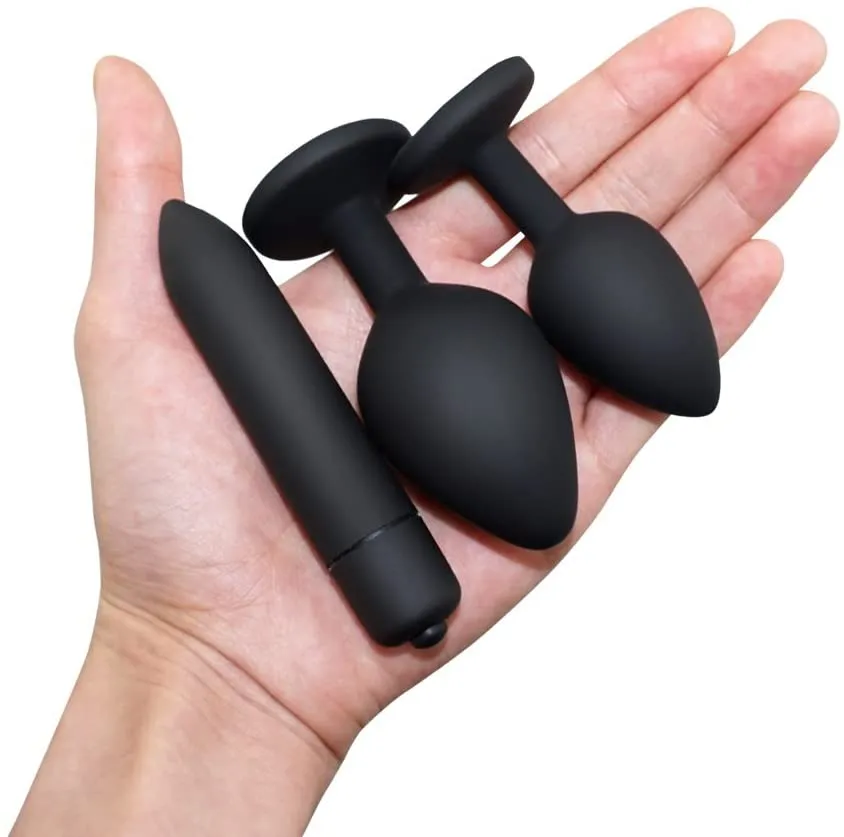 3 Sizes Purple Jeweled Black Silicone Plug