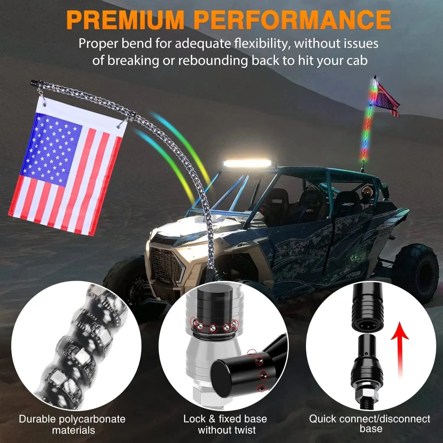 4FT Spiral Antenna Led Whip Light RF Remote Control | 8.6FT Wire 5Pin Switch
