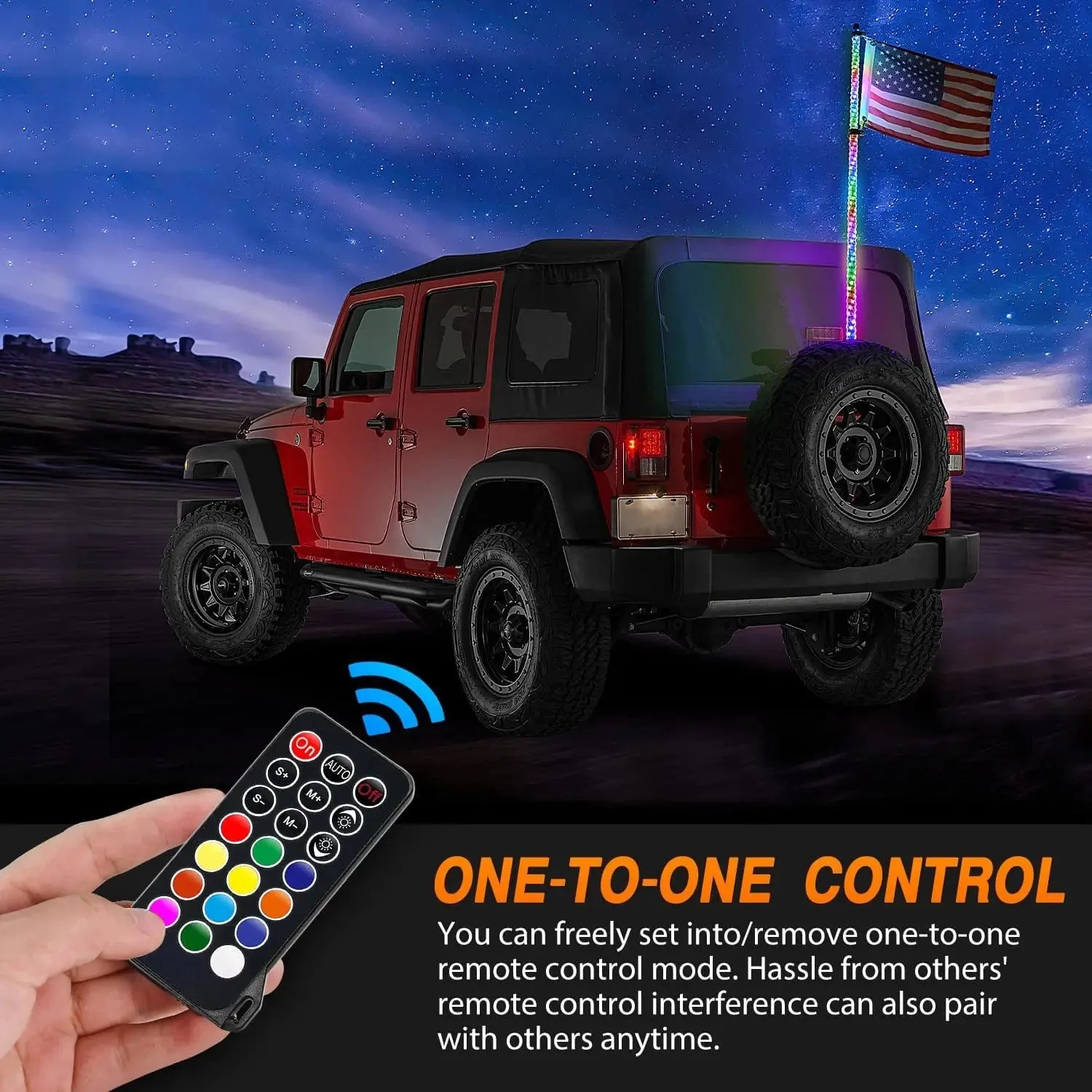 4FT Spiral Antenna Led Whip Light RF Remote Control | 8.6FT Wire 5Pin Switch
