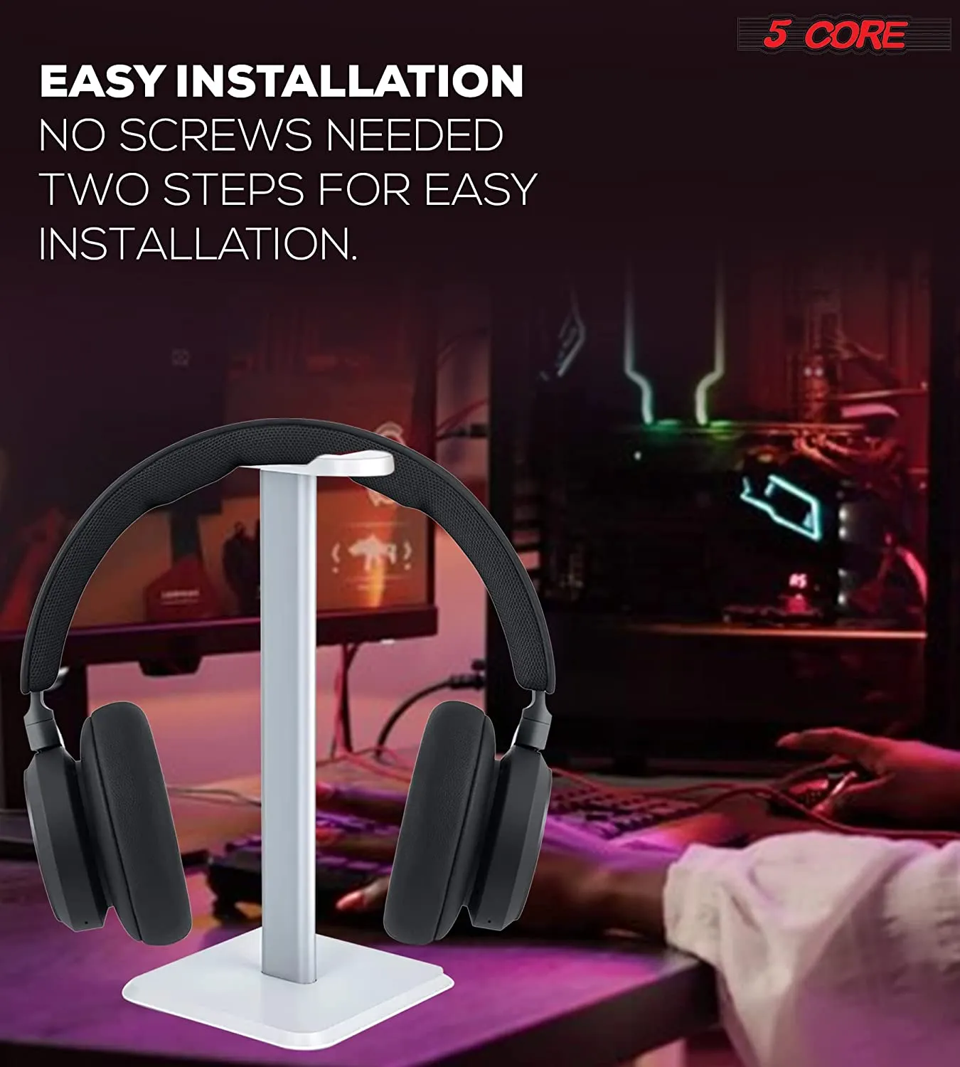 5 CORE Headphone Stand Headset Holder with Aluminum Supporting Bar
