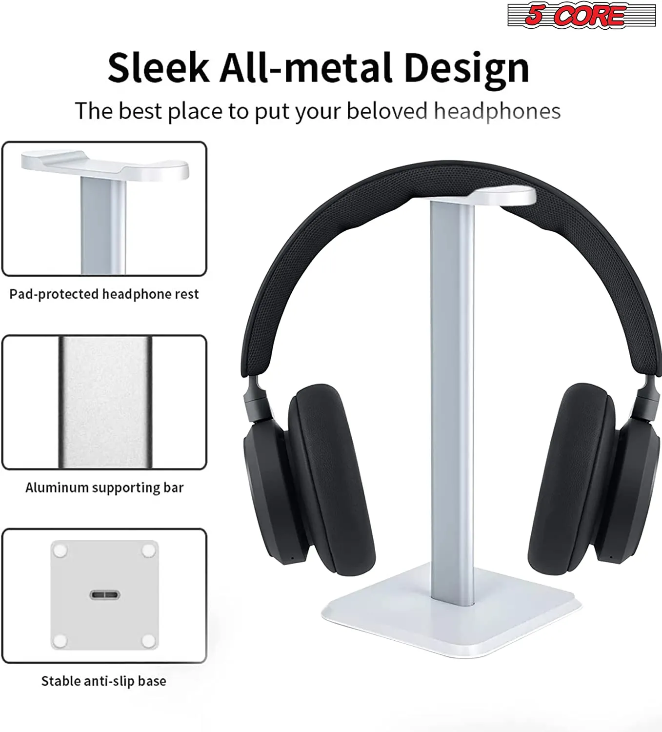 5 CORE Headphone Stand Headset Holder with Aluminum Supporting Bar