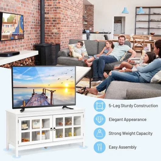 50 Inch Modern Wood Large TV Stand Entertainment Center for TV-White