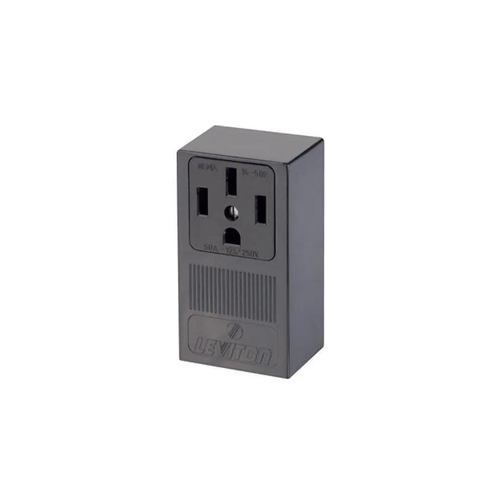55050-P00 Leviton 50 Amp, 125/250 Volt, NEMA 14-50R, 3P, 4W, Surface MTG Receptacle, Straight Blade - Black