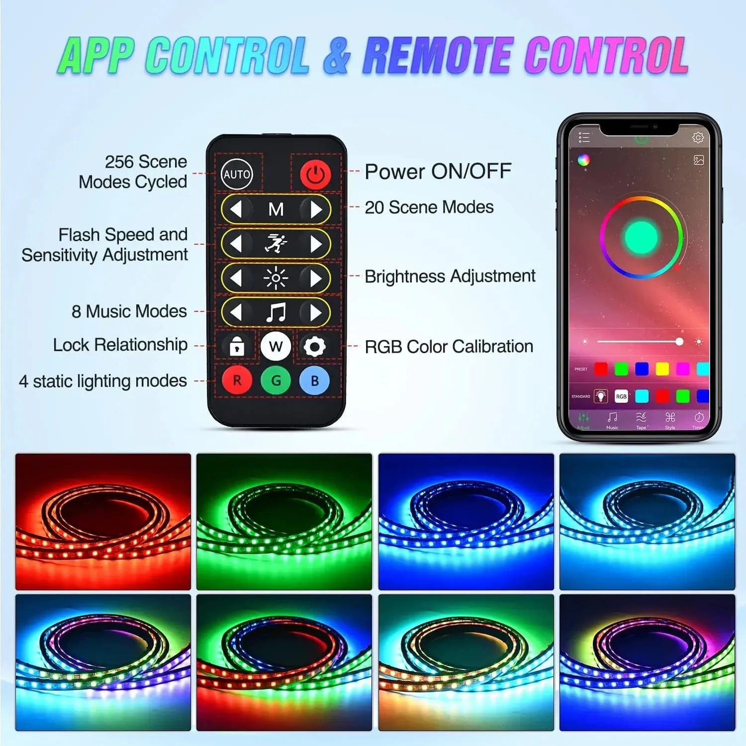 60 Inch 180Leds RGBIC APP RF Remote Control LED Bed Light Strip 2PCS