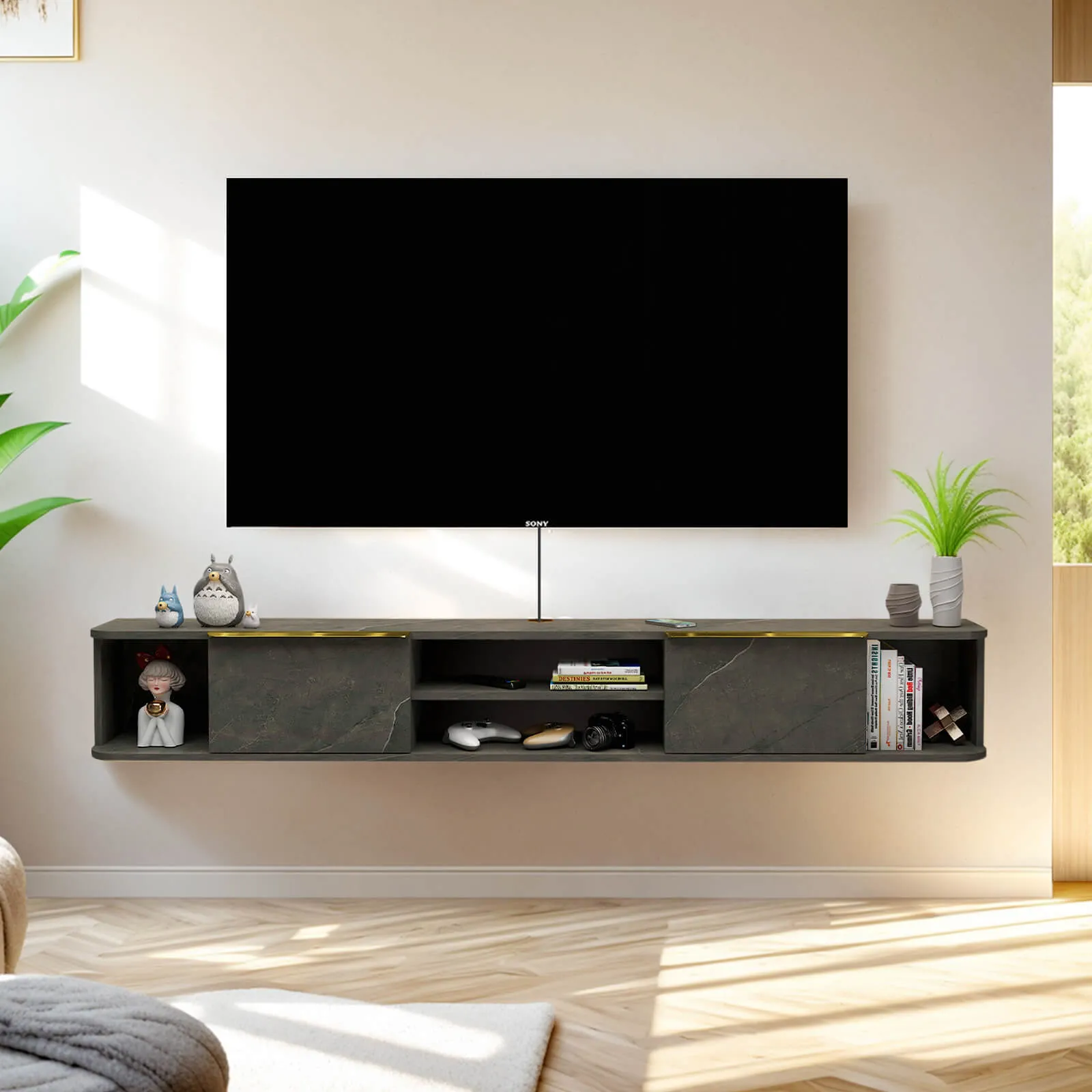 63" Arrangio Floating TV Stand, Marble Grey