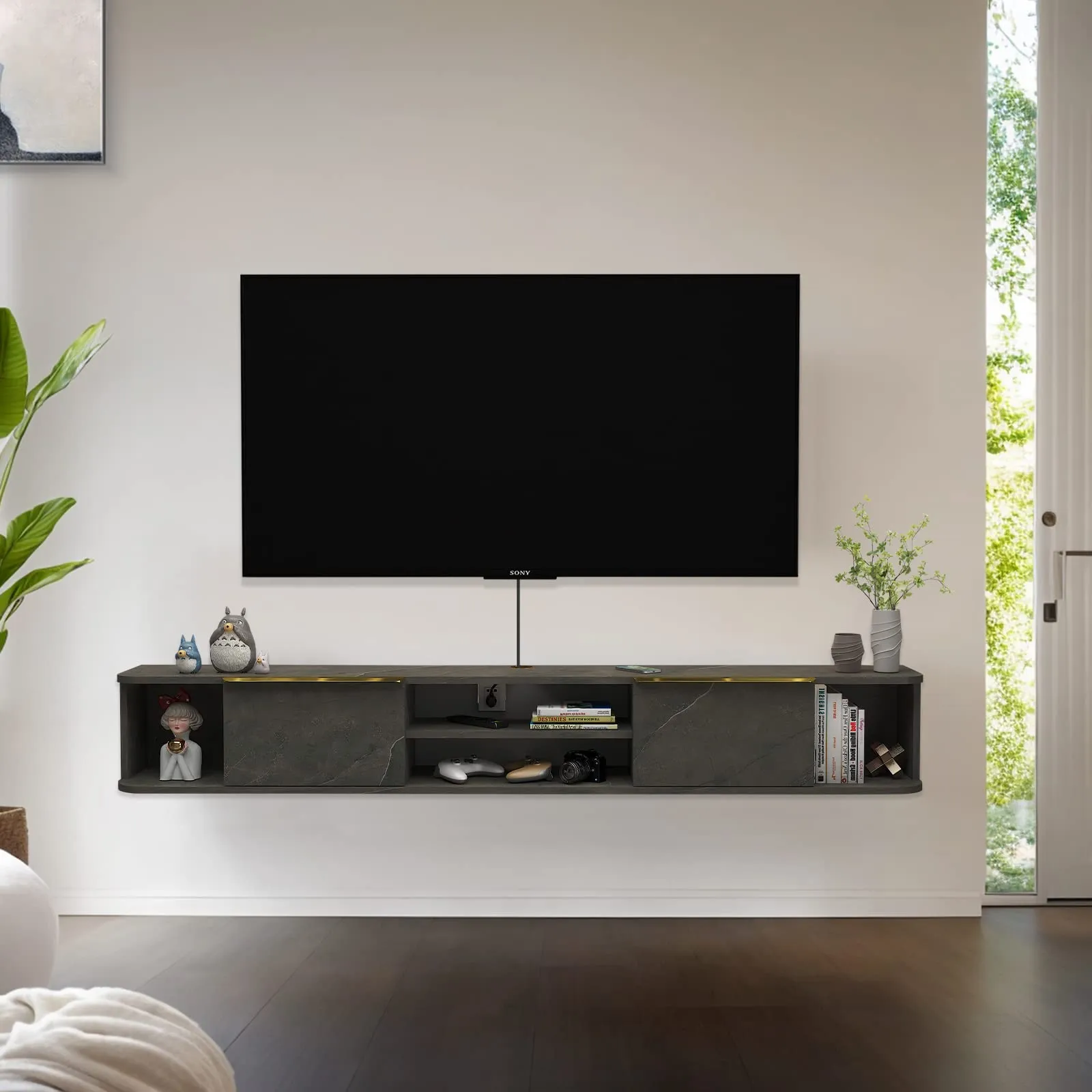 63" Arrangio Floating TV Stand, Marble Grey
