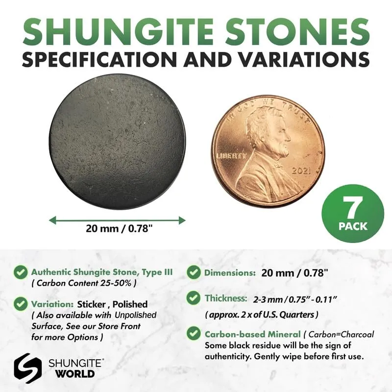 7 pcs Shungite Sticker for Cell Phone Case Tablet Laptop Computer - Round Dot Healing Energy Shungite Stones Protection Plate with Carbon Fullerenes (Polished, 20 mm / 0.78") Polished 20 mm / 0.78"