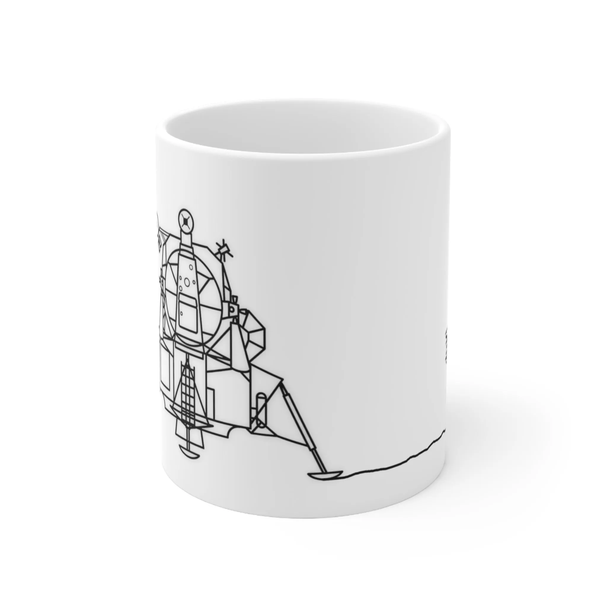 Apollo 11 Lunar Lander Ceramic Mug 11oz, wire frame rendering of the Moon Lander Vehicle used by NASA Coffee Cup