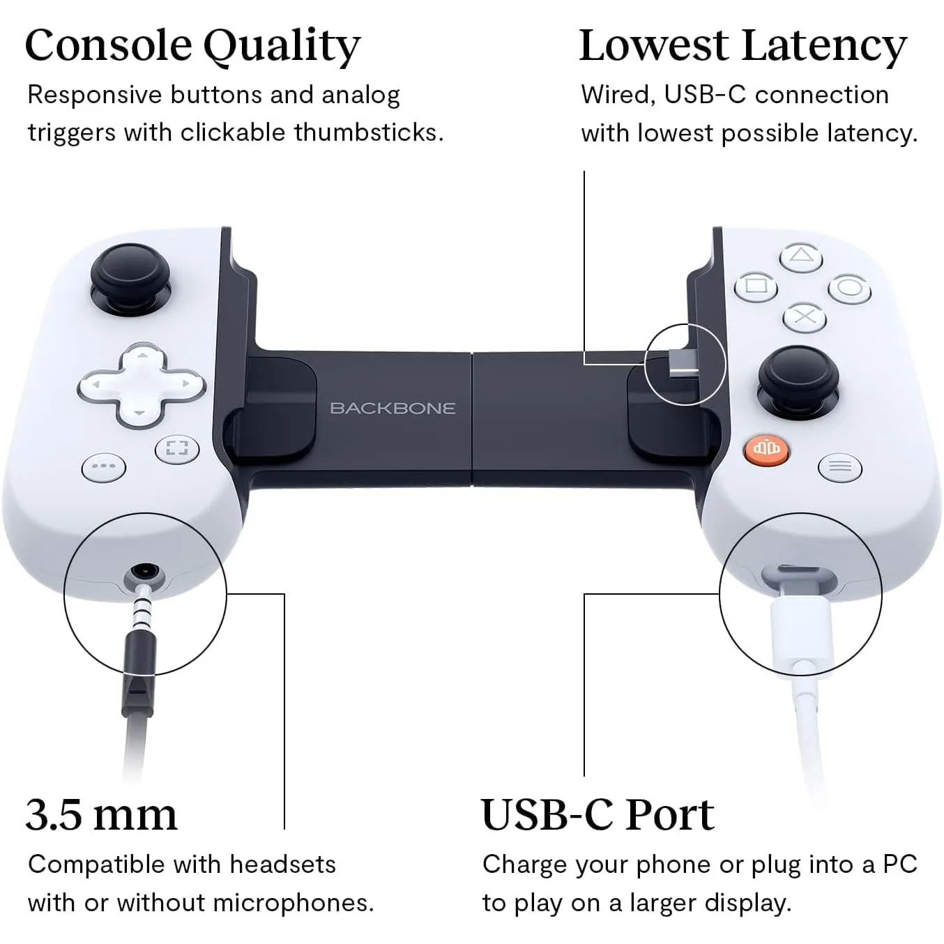 BACKBONE One Mobile Gaming Controller for Android (USB-C) - PlayStation Edition - Turn Your Phone into a Gaming Console - White