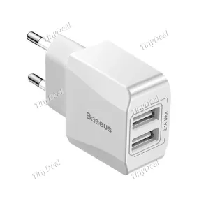 Baseus Dual USB Charger Mobile Phone EU Charger Travel Wall Charger Adapter for iPhone iPad Samsung Xiaomi