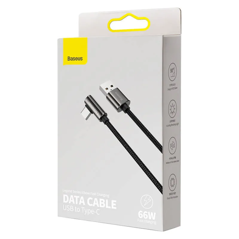 BASEUS PD 66W Elbow USB-C Charging Cable (1M) | Legendary Series QC3.0 Type-C L-Shaped Bend Charger Cable