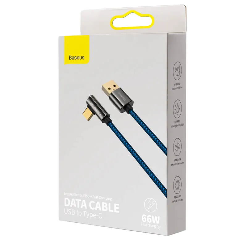 BASEUS PD 66W Elbow USB-C Charging Cable (1M) | Legendary Series QC3.0 Type-C L-Shaped Bend Charger Cable