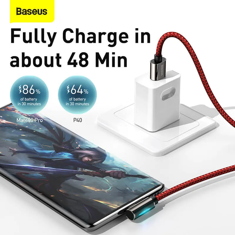 BASEUS PD 66W Elbow USB-C Charging Cable (1M) | Legendary Series QC3.0 Type-C L-Shaped Bend Charger Cable