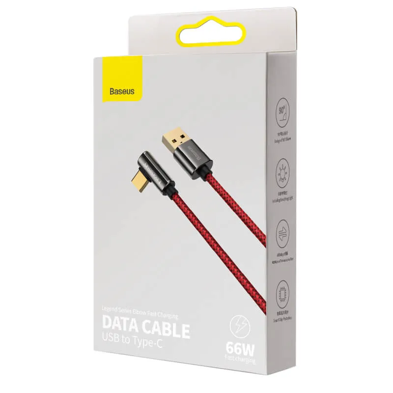 BASEUS PD 66W Elbow USB-C Charging Cable (1M) | Legendary Series QC3.0 Type-C L-Shaped Bend Charger Cable
