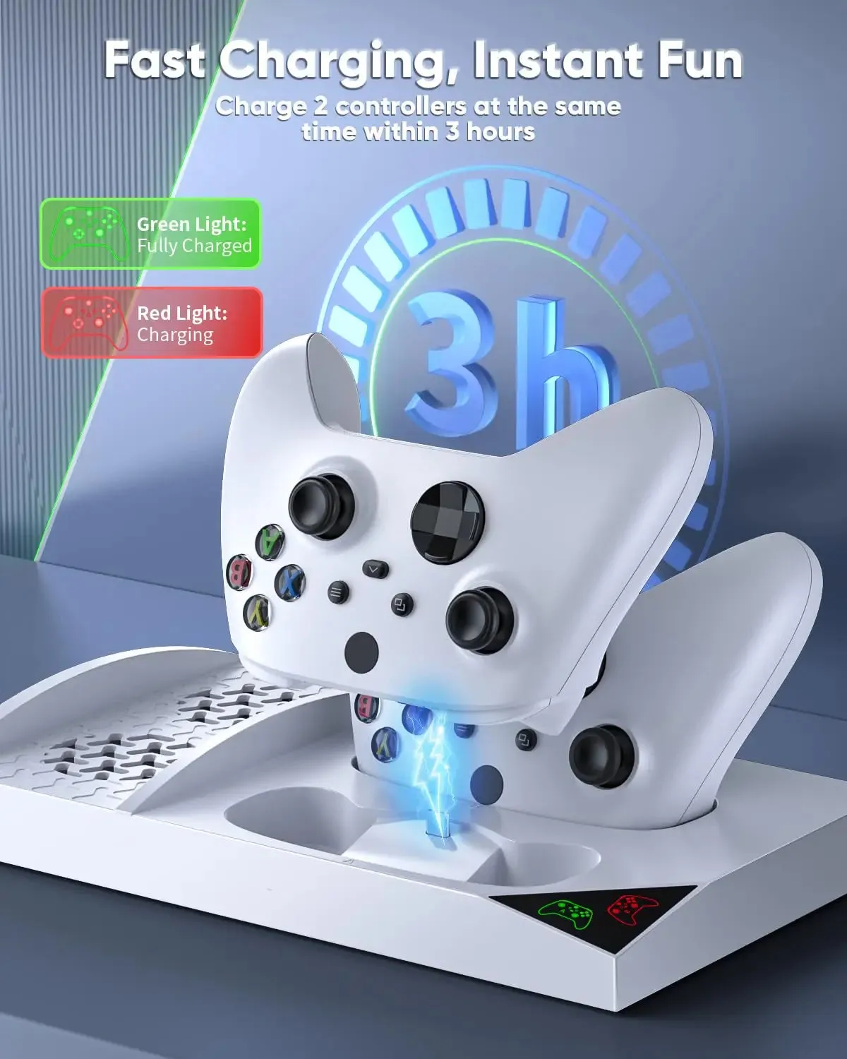 Charger Stand with Cooling Fan for Xbox Series S Console and Controller - Dual Cooler Charging Dock with 2 Rechargeable Batteries, Earphone Mounts, and Protective Brackets and Stands