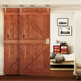 Classic Strap Single-Track Bypass Barn Door Hardware Kit, Brushed Nickel Finish