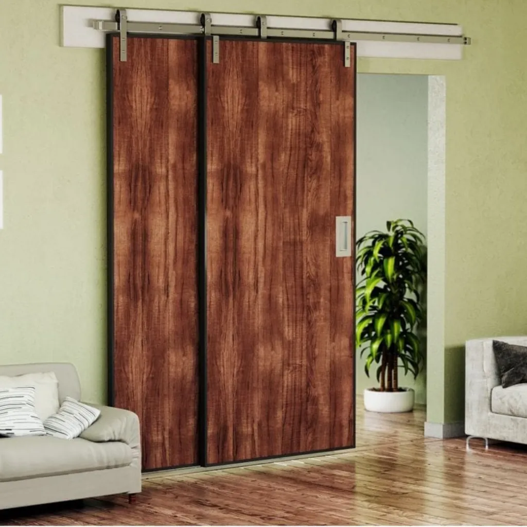 Classic Strap Single-Track Bypass Barn Door Hardware Kit, Brushed Nickel Finish