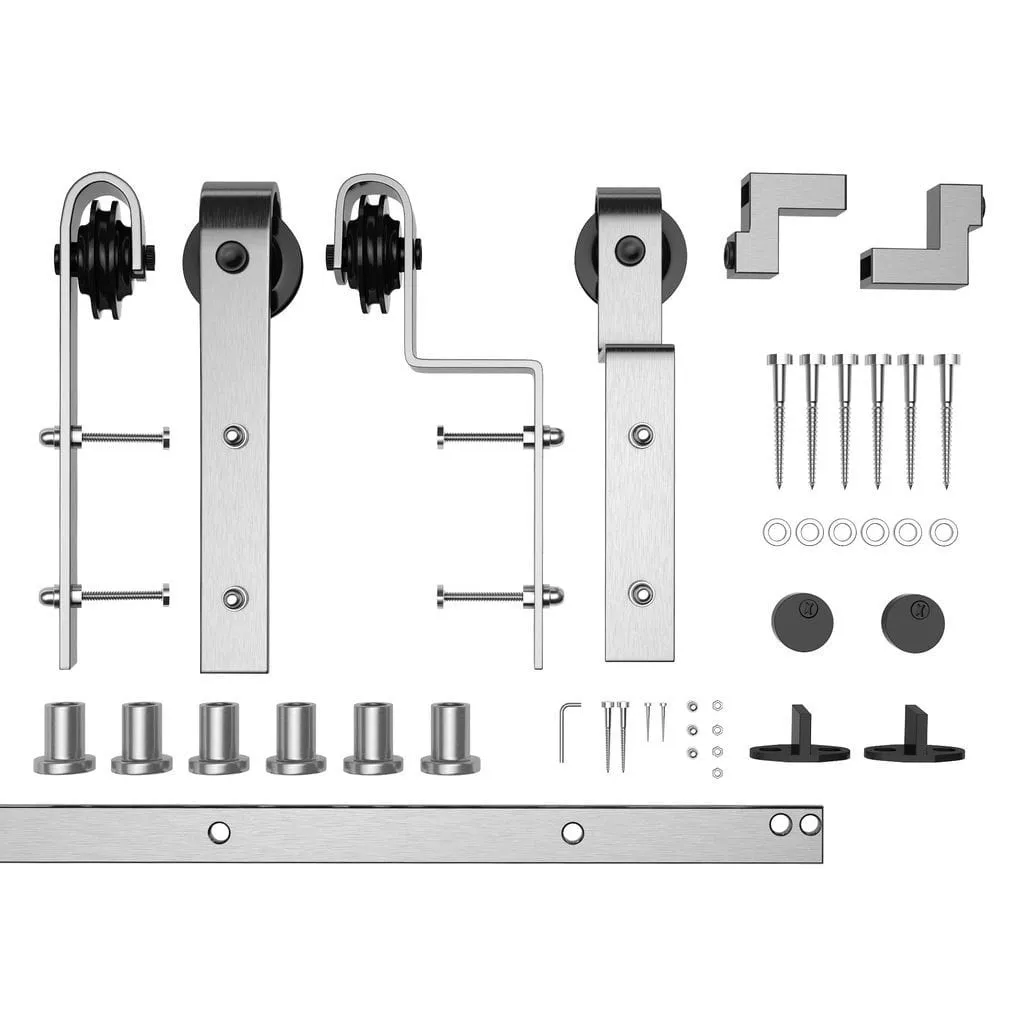 Classic Strap Single-Track Bypass Barn Door Hardware Kit, Brushed Nickel Finish