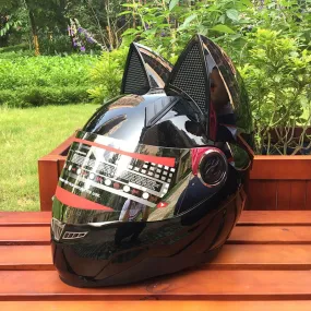 Color: Black, Size: XL - Motorcycle helmet with cat ears