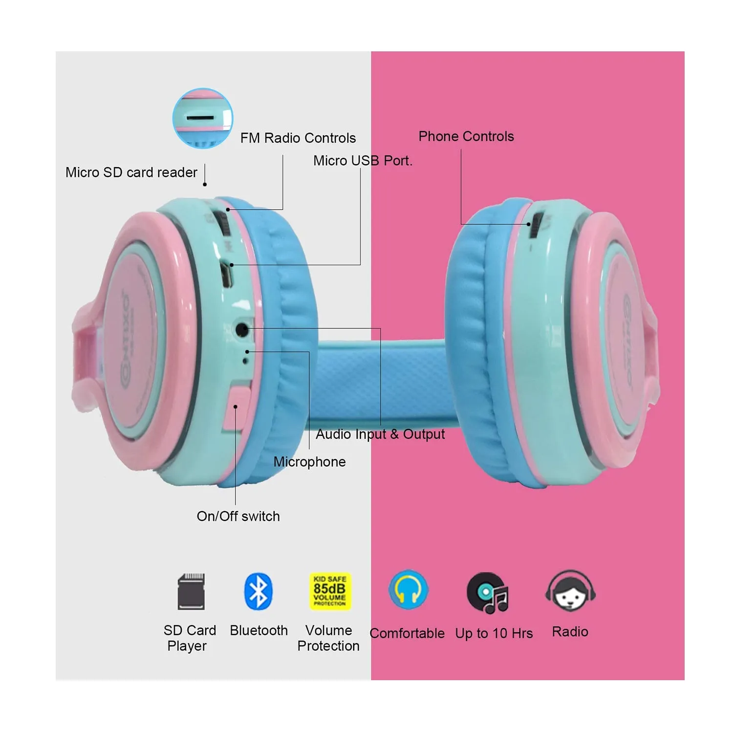 Contixo KB-2600 Kid Foldable Wireless Bluetooth Headphones by Contixo