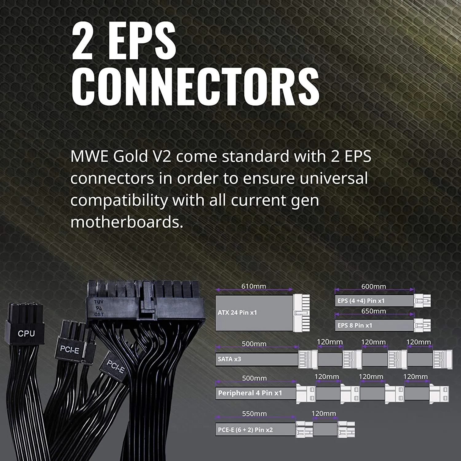 Cooler Master MWE Gold 850 V2 Full Modular, 850W, 80  Gold Efficiency, 2 EPS Connectors, 120mm HDB Fan, Semi-fanless Operation