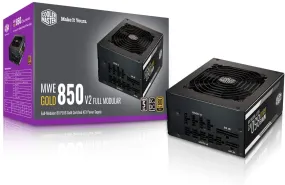 Cooler Master MWE Gold 850 V2 Full Modular, 850W, 80  Gold Efficiency, 2 EPS Connectors, 120mm HDB Fan, Semi-fanless Operation