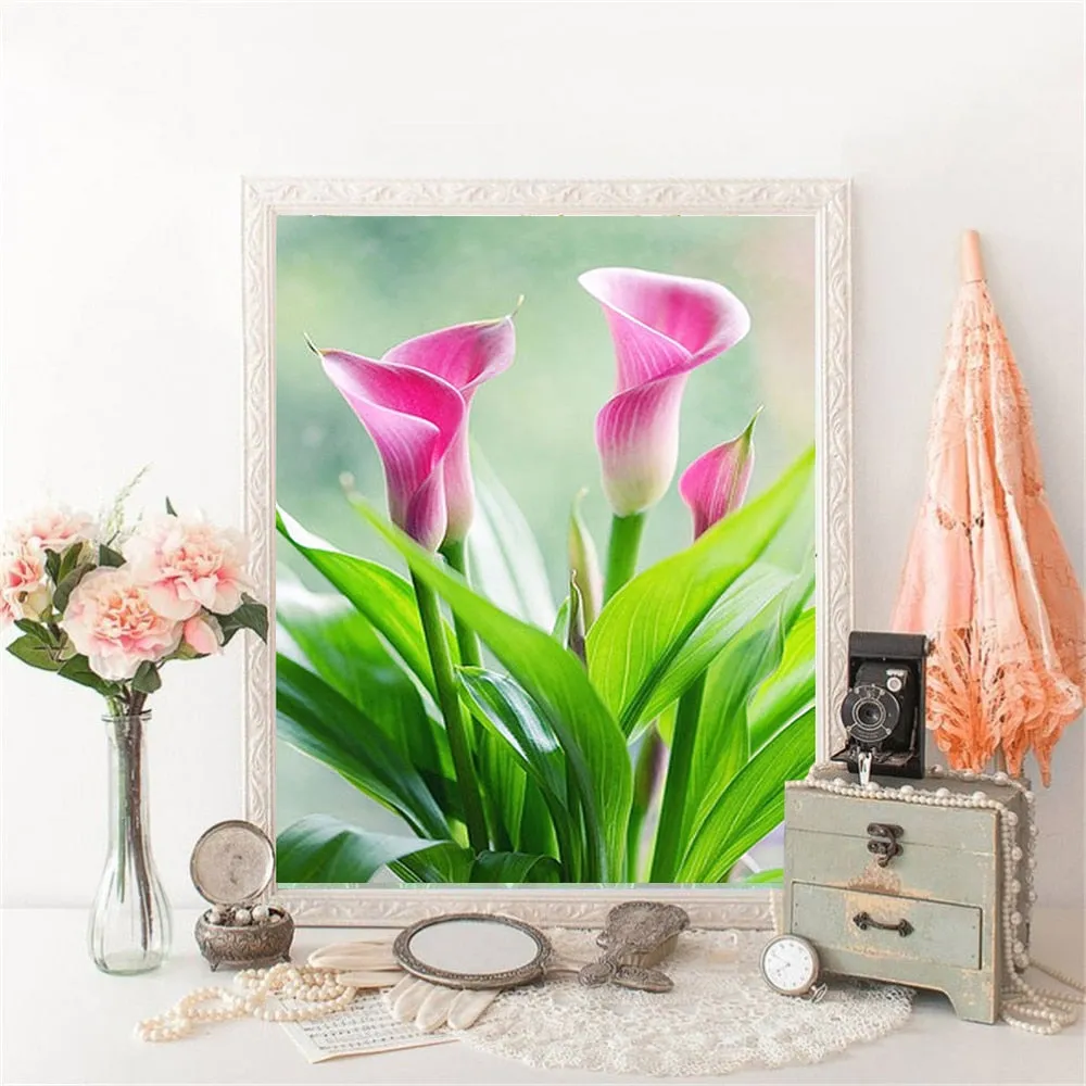 DIY Floral Diamond Painting | Pink Flowers | Full Round/Square Drill 5D Rhinestone Cross Stitch | DIY Diamond Kit