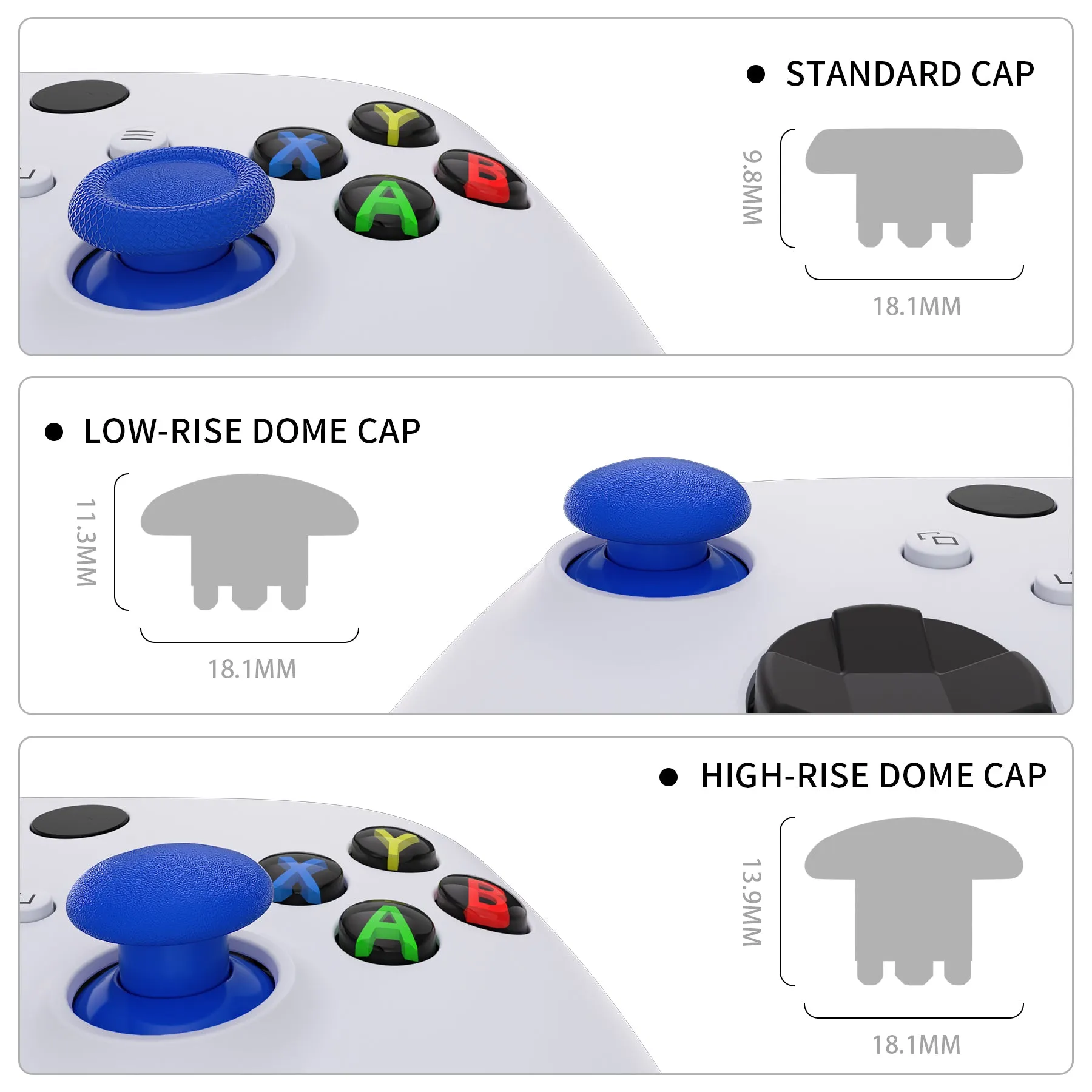 eXtremeRate EDGE Sticks Interchangeable Thumbsticks for Xbox Core Controller, Blue Swappable Analog Stick Joystick for Xbox One S/X, Xbox Elite V1 Controller, for Nintendo Switch Pro Controller - AGLX3M009