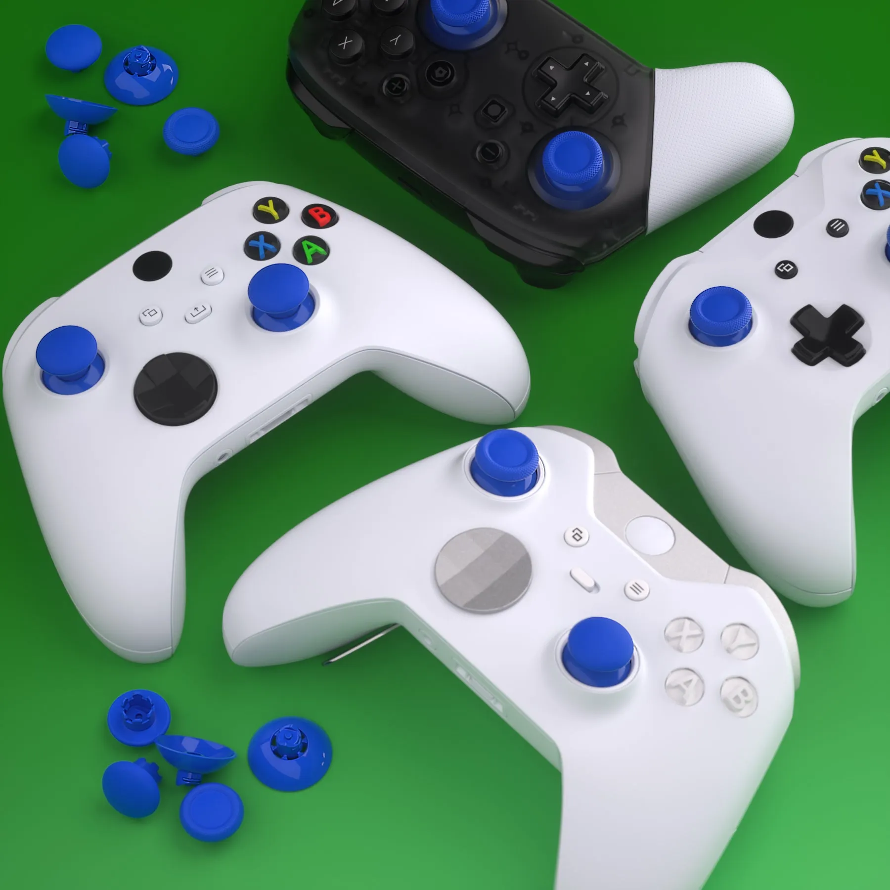 eXtremeRate EDGE Sticks Interchangeable Thumbsticks for Xbox Core Controller, Blue Swappable Analog Stick Joystick for Xbox One S/X, Xbox Elite V1 Controller, for Nintendo Switch Pro Controller - AGLX3M009