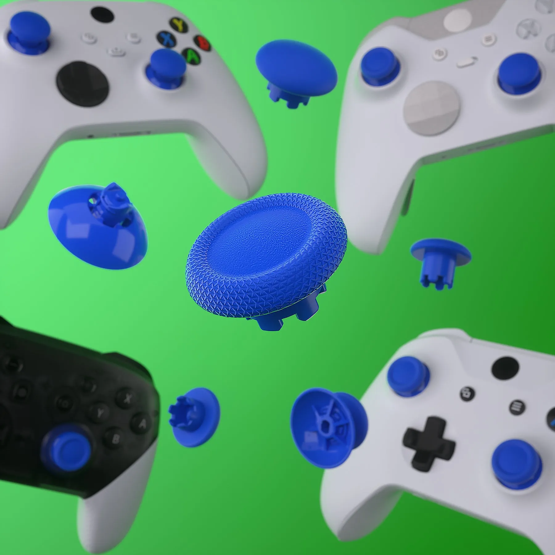 eXtremeRate EDGE Sticks Interchangeable Thumbsticks for Xbox Core Controller, Blue Swappable Analog Stick Joystick for Xbox One S/X, Xbox Elite V1 Controller, for Nintendo Switch Pro Controller - AGLX3M009