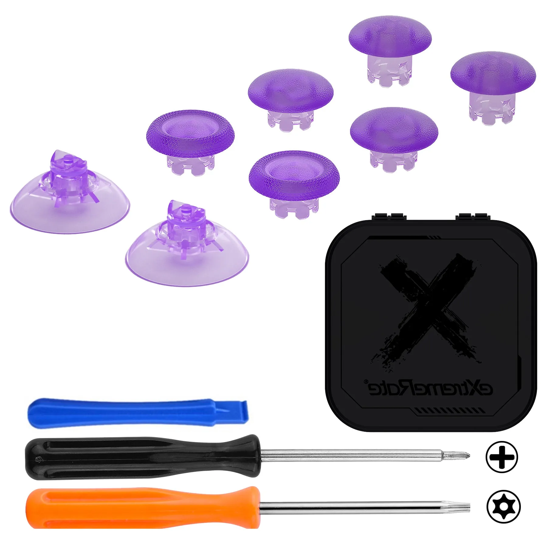 eXtremeRate EDGE Sticks Interchangeable Thumbsticks for Xbox Core Controller, Clear Atomic Purple Swappable Analog Stick Joystick for Xbox One S/X, Xbox Elite V1 Controller, for Nintendo Switch Pro Controller - AGLX3M008
