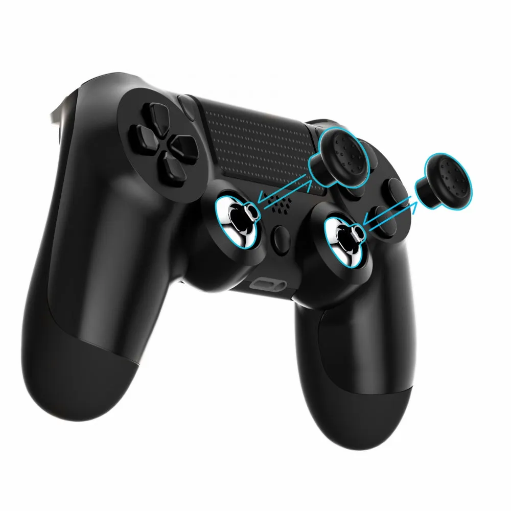 eXtremeRate ThumbsGear Interchangeable Ergonomic Thumbstick for PS4 Slim PS4 Pro Controller with 3 Height Domed and Concave Grips Adjustable Joystick - Chrome Glossy Silver & Black - P4J1109