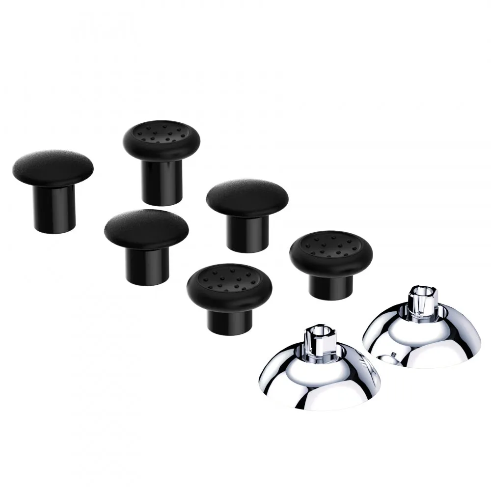 eXtremeRate ThumbsGear Interchangeable Ergonomic Thumbstick for PS4 Slim PS4 Pro Controller with 3 Height Domed and Concave Grips Adjustable Joystick - Chrome Glossy Silver & Black - P4J1109