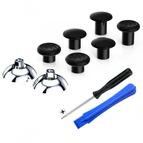 eXtremeRate ThumbsGear Interchangeable Ergonomic Thumbstick for PS4 Slim PS4 Pro Controller with 3 Height Domed and Concave Grips Adjustable Joystick - Chrome Glossy Silver & Black - P4J1109