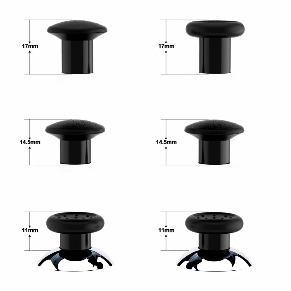 eXtremeRate ThumbsGear Interchangeable Ergonomic Thumbstick for PS4 Slim PS4 Pro Controller with 3 Height Domed and Concave Grips Adjustable Joystick - Chrome Glossy Silver & Black - P4J1109