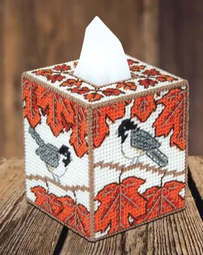 Fall Chickadee Plastic Canvas Tissue Box Cover Kit