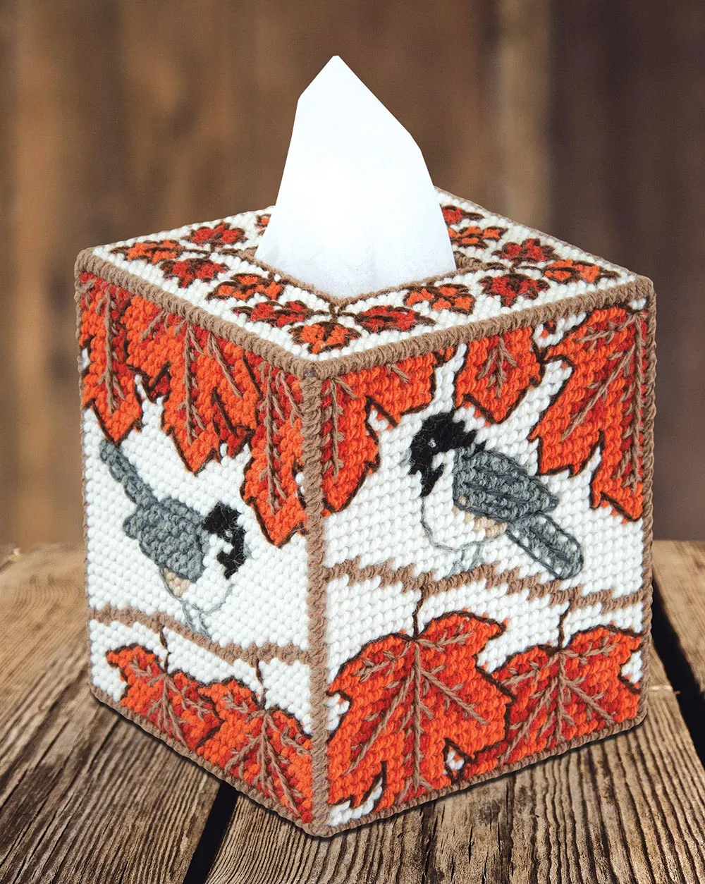 Fall Chickadee Plastic Canvas Tissue Box Cover Kit